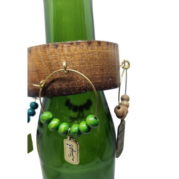 Rustic Wooden Wine Glass Charms Set Of 4 With Beaded Rings & Inspirational Tags - Picture 6 of 14